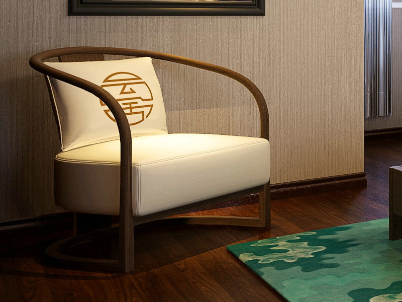 新中式休闲椅脚踏蹬组合简约现代单人沙发椅民宿酒店售楼处洽淡椅