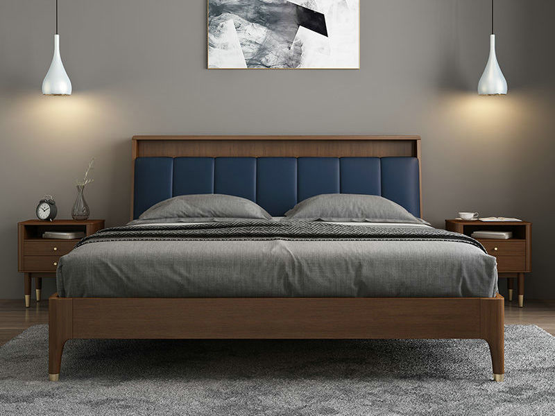 床新中式全实木床北欧简约婚床主卧1.8双人床架1.5皮艺软包床家具