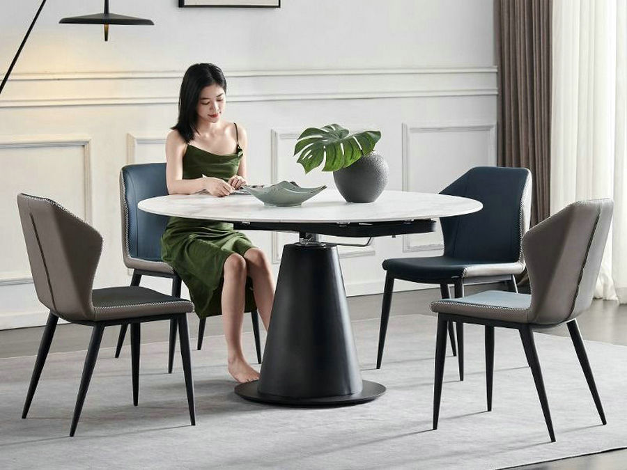 意式岩板餐桌可变圆桌大理石极简伸缩旋转变形折叠餐桌