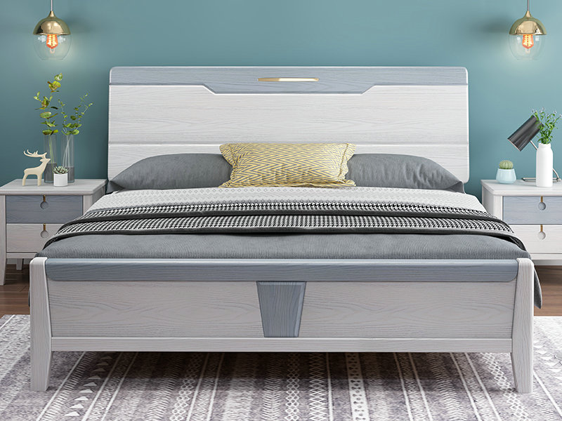 实木床1.8米北欧双人床1.5米时尚白色压纹床简约主卧储物婚床家具