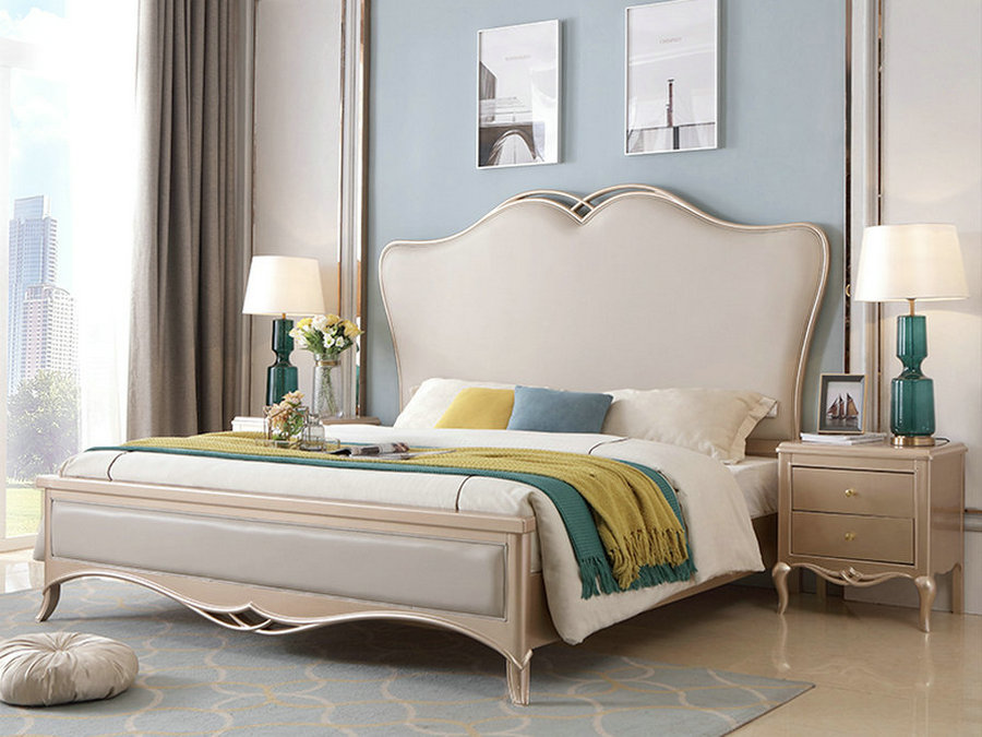 美式实木床1.8m双人床经济型床现代简约真皮公主床轻奢家具