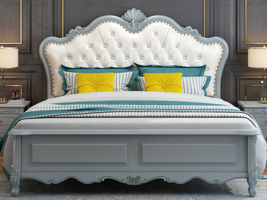 欧式实木床白色现代简约1.8米简欧公主床1.5米美式高箱双人主卧床