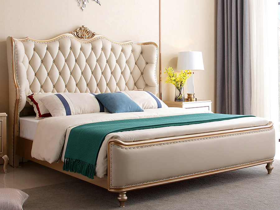 现代美式轻奢床1.8米双人婚床简约欧式床带软包ins网红床主卧家具