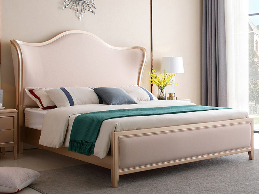 现代轻奢实木床1.8米双人床主卧简约欧式公主床网红ins风美式家具