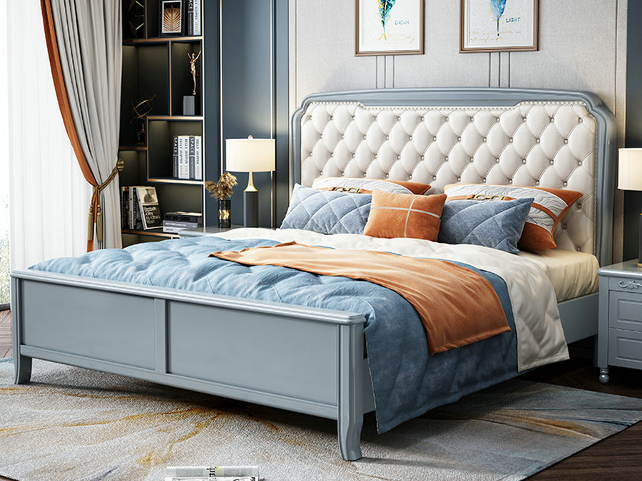 美式床双人实木床轻奢床现代简约欧式床软包1.8米 婚床主卧储物床