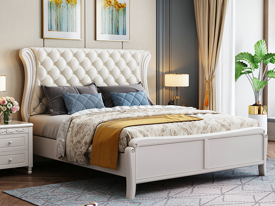 美式全实木床1.8米双人床轻奢主卧简欧婚床1.5简约现代软包公主床