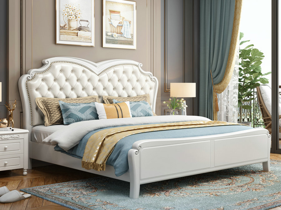 美式实木床现代简约1.8米双人床主卧1.5米轻奢白色公主床欧式婚床