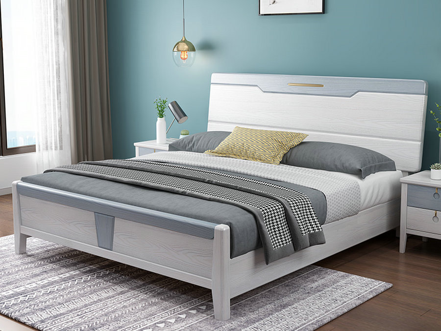 实木床1.8米北欧双人床1.5米时尚白色压纹床简约主卧储物婚床家具