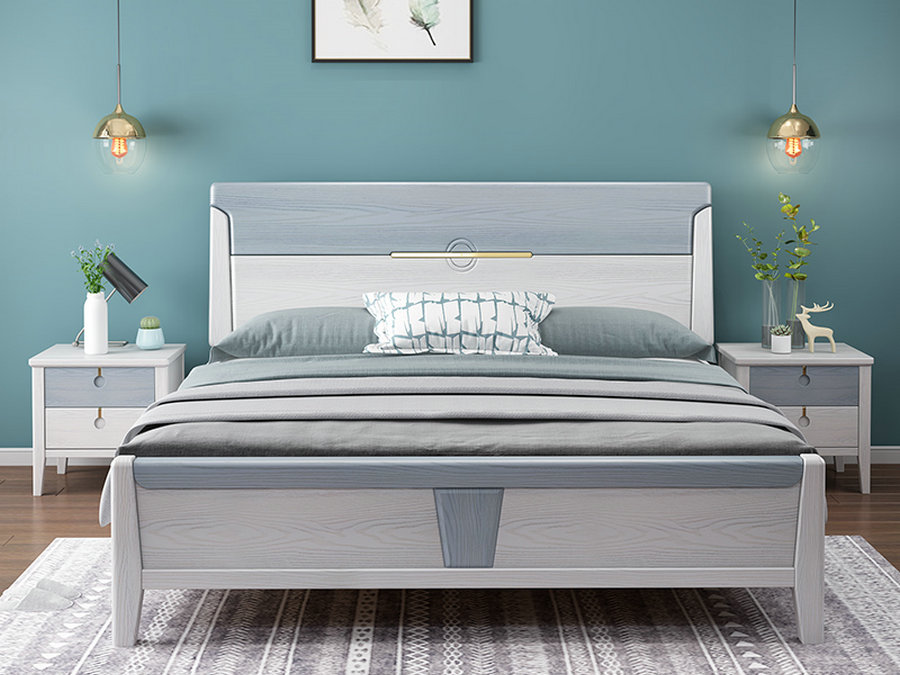 简约现代实木床1.5米1.8米双人床橡胶木卧室套房家具