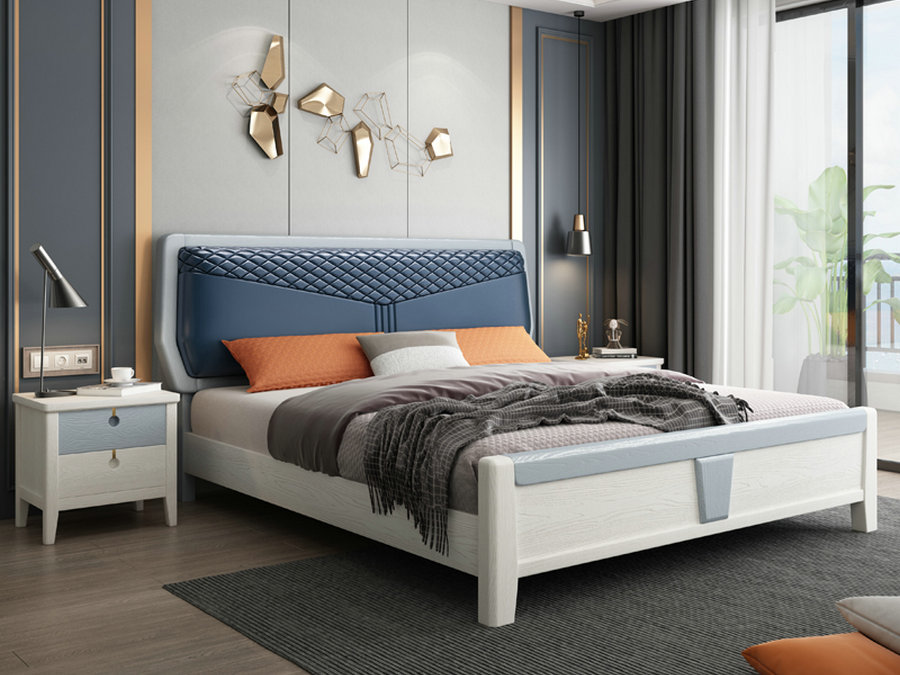 现代轻奢极简实木双人床1.8米北欧简约卧室橡木软靠高箱储物婚床