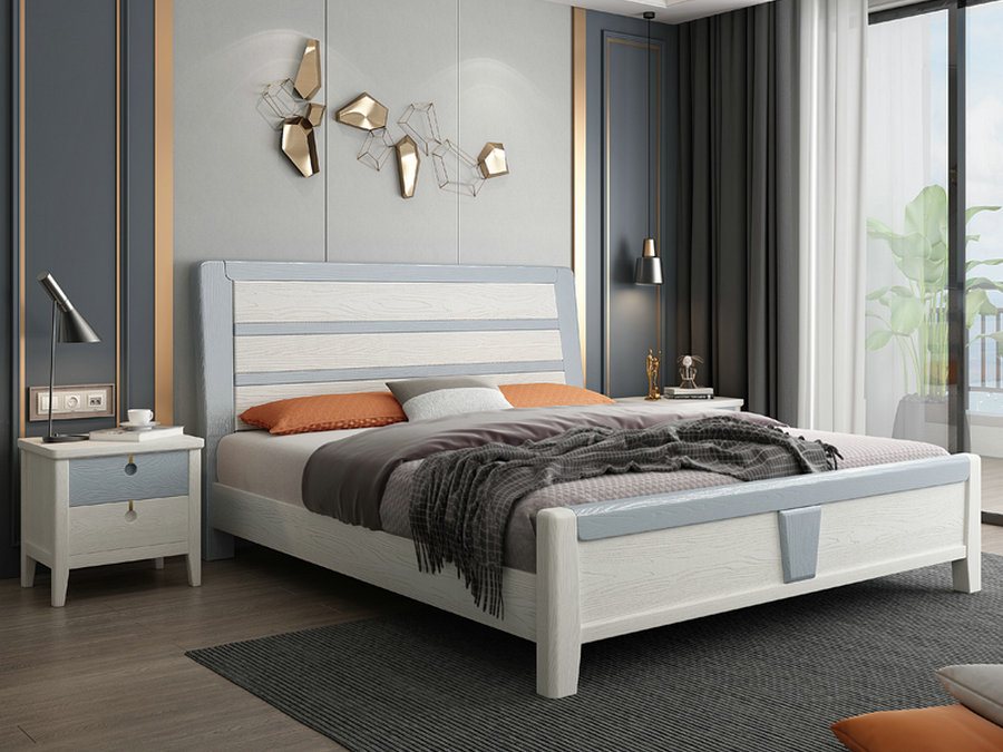 北欧现代简约实木床1.5米1.8双人床主卧高箱储物极简轻奢压纹婚床