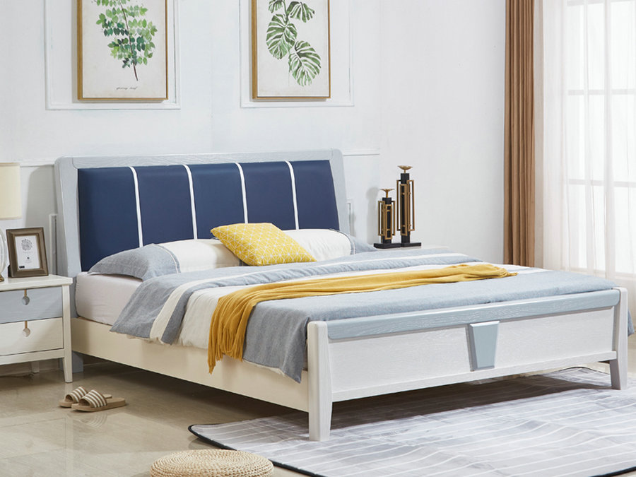 实木床现代简约1米8双人经济北欧红橡白色压纹分色主卧新品软包床