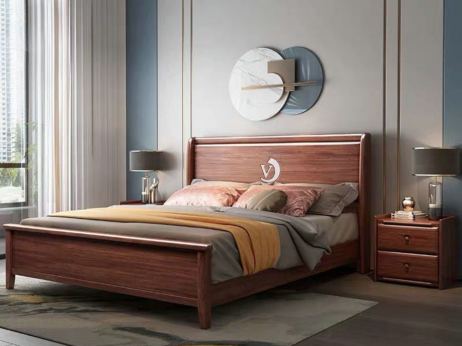 床实木床新中式胡桃木双人床1.5m1.8米轻奢主卧大床大气婚床