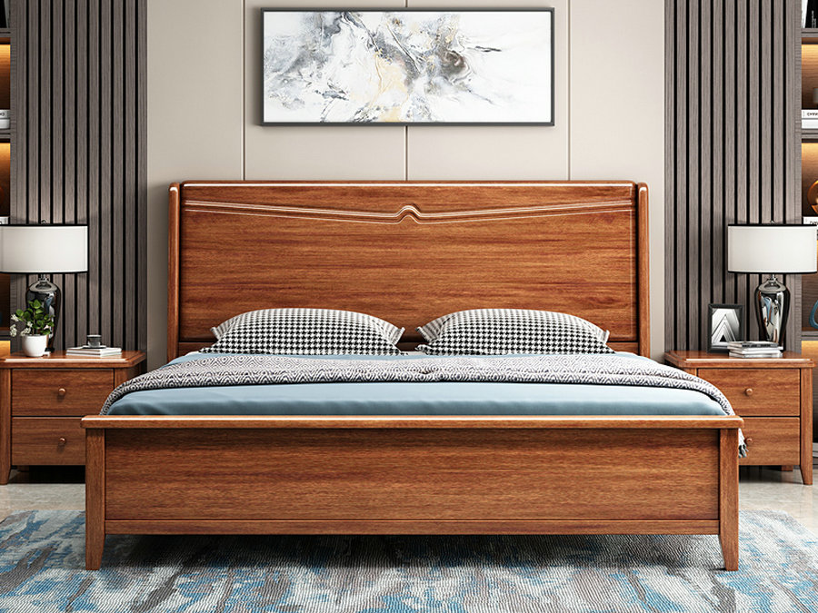新中式实木胡桃木床小户型1.5m现代简约双人床北欧1.8米储物婚床