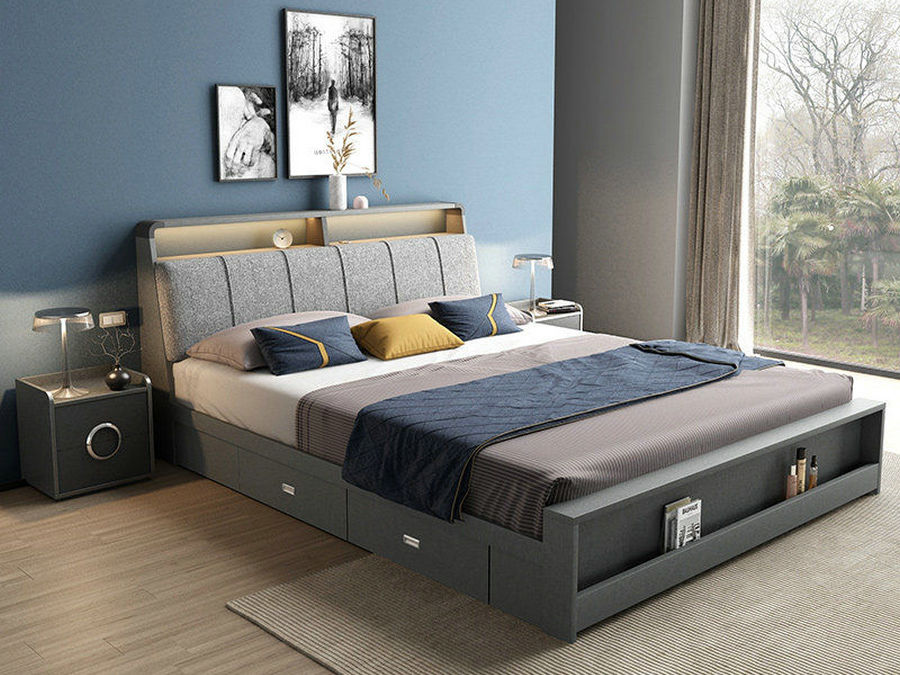北欧简约双人床1.5米主卧榻榻米1.8米高箱储物床家具