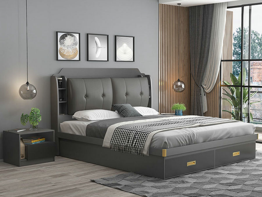 北欧气动高箱储物床1.5米收纳1.2米卧室家具1.8米USB主卧双人床