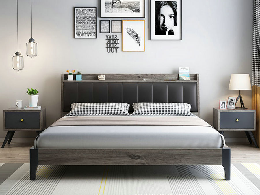 现代简约北欧主卧双人床卧室经济型网红家具高箱储物实木床