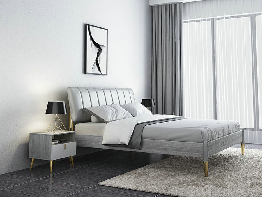 北欧轻奢床现代实木床简约1.8米双人床1.5米单人床经济型