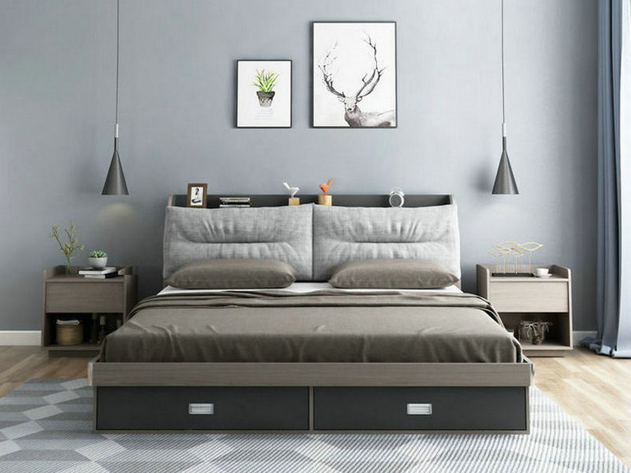 北欧卧室套房家具主卧套装组合1.5米床头柜床垫1.8米衣柜妆台凳
