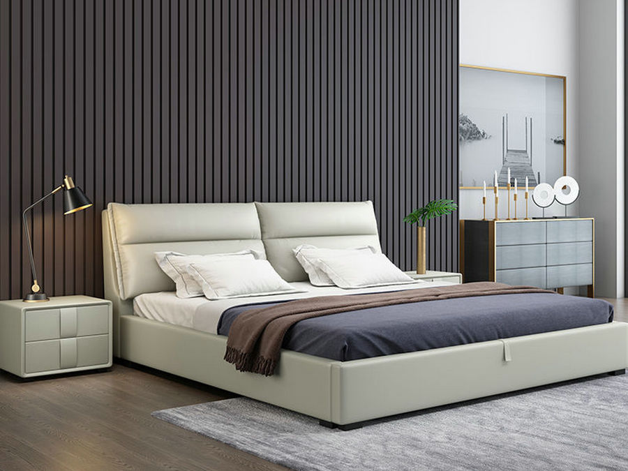 北欧双人真皮床现代简约床主卧1.5米1.8米卧室储物床婚床实木软床