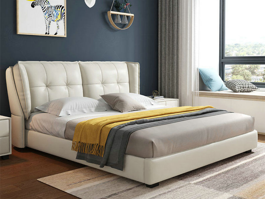 北欧皮床真皮床双人床1.5米1.8米现代简约床主卧婚床软体床储物床