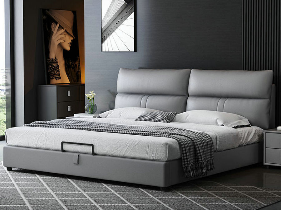 真皮床1.8米双人床现代简约卧室储物婚床1.5米小户型北欧软包大床