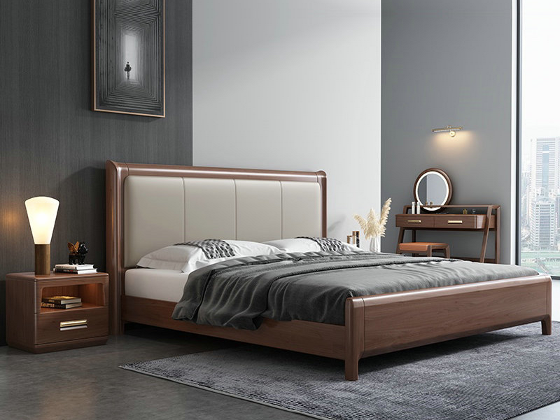德式胡桃木实木床1.8米现代简约双人床主卧小户型高箱储物软包床
