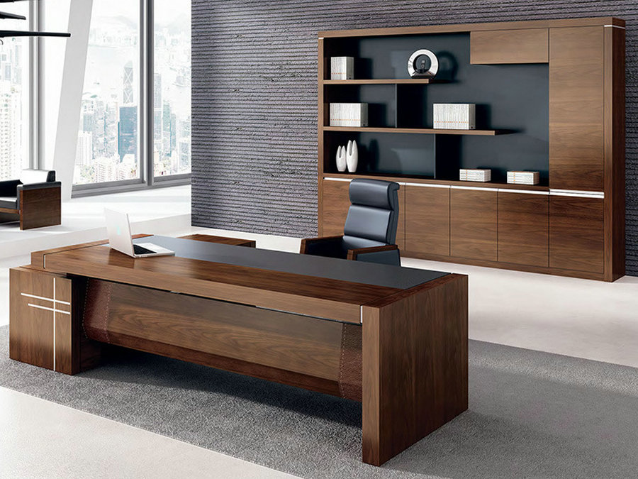 老板桌大班台总裁主管经理办公桌椅组合实木贴皮简约现代实木大板