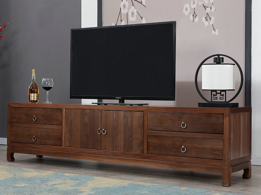 新中式白蜡木电视柜简约现代客厅家具禅意样板间复古四抽两门地柜