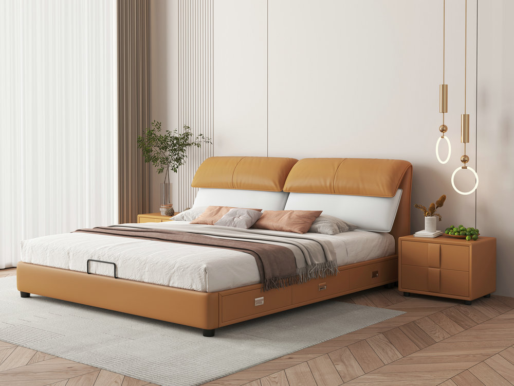 科技布床双人床布艺床现代简约轻奢ins网红床卧室1.5米1.8软包床