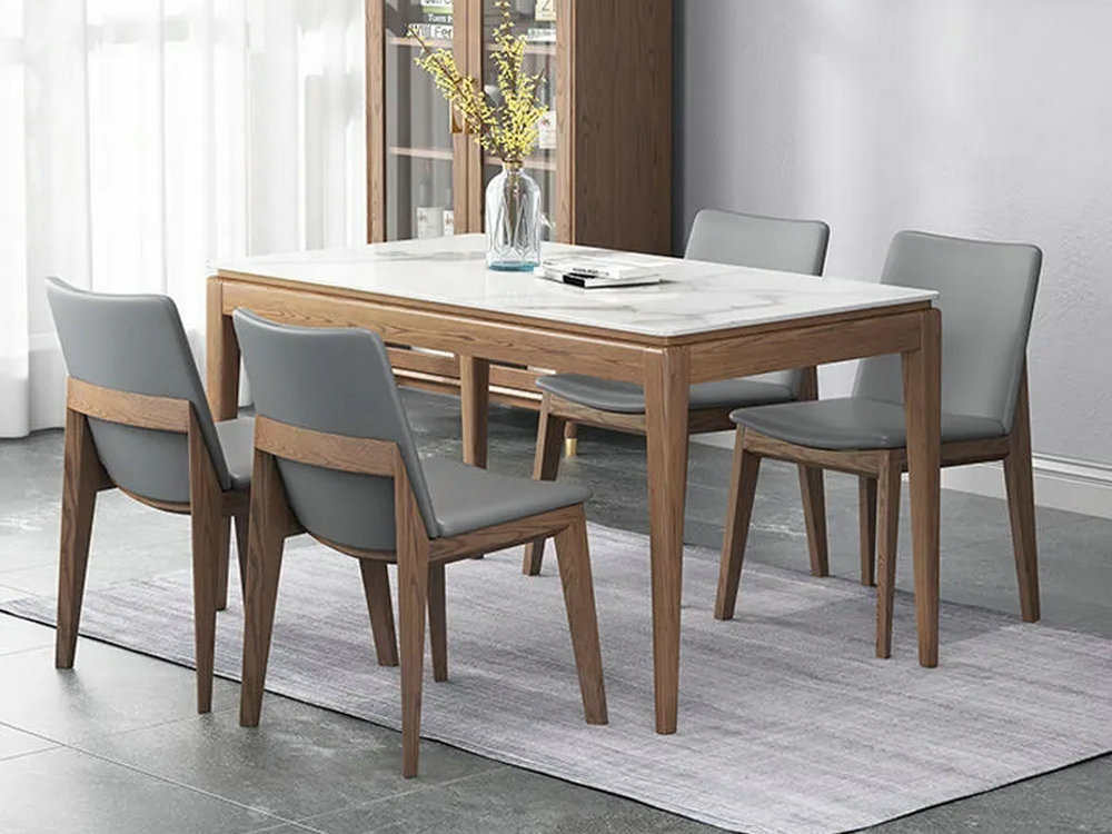北欧进口白蜡木餐桌全实木岩板饭桌长方形家用歺桌简约餐桌椅组合