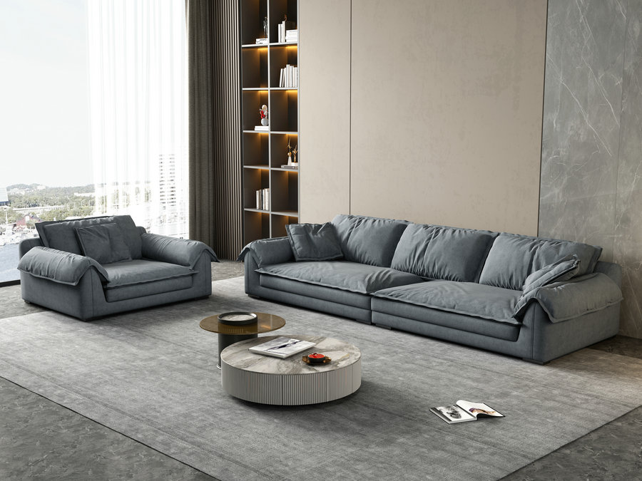 科技布沙发客厅现代简约北欧小户型超宽坐深羽绒乳胶颗粒布艺沙发