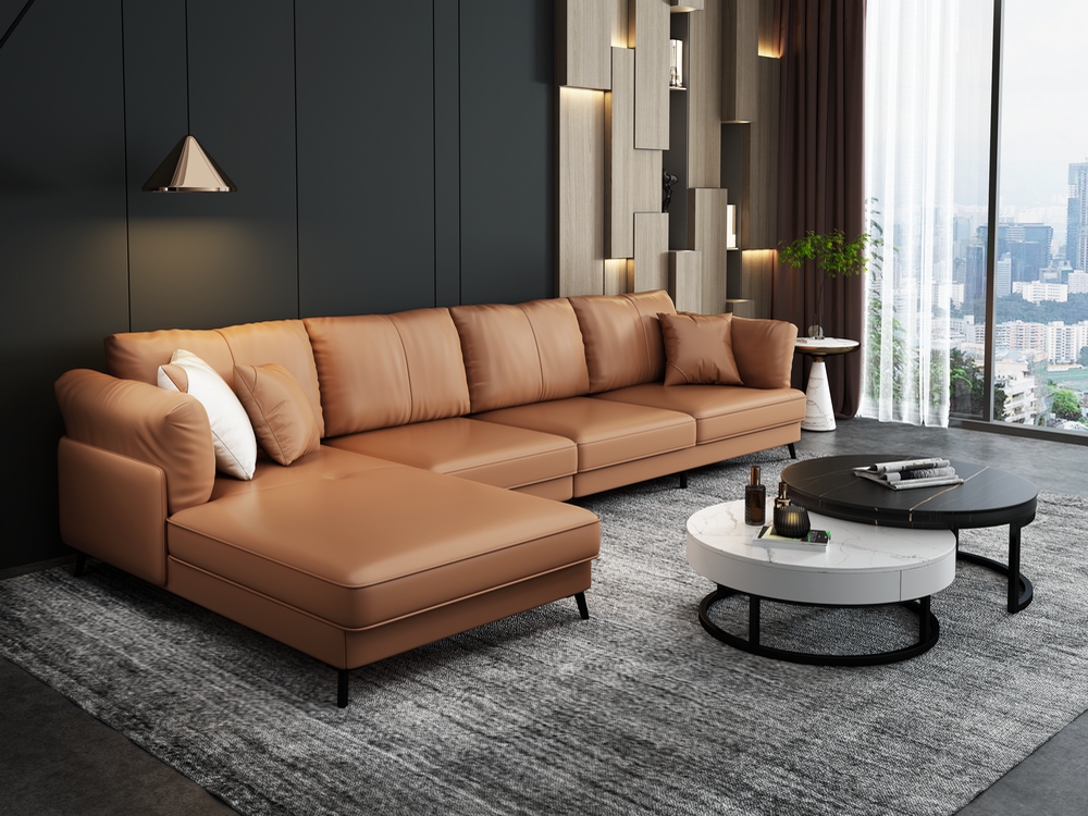 意式轻奢皮沙发极简客厅现代简约纳帕皮羽绒弧形组合