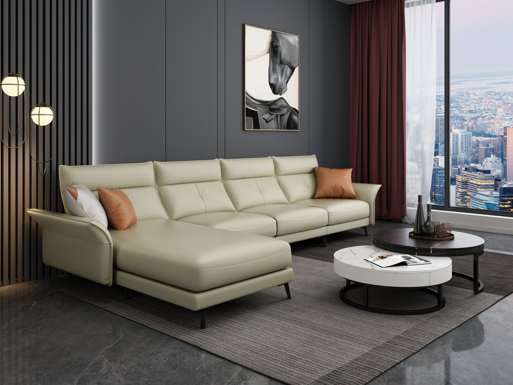 意式轻奢皮沙发极简高级客厅现代简约纳帕皮羽绒贵妃沙发
