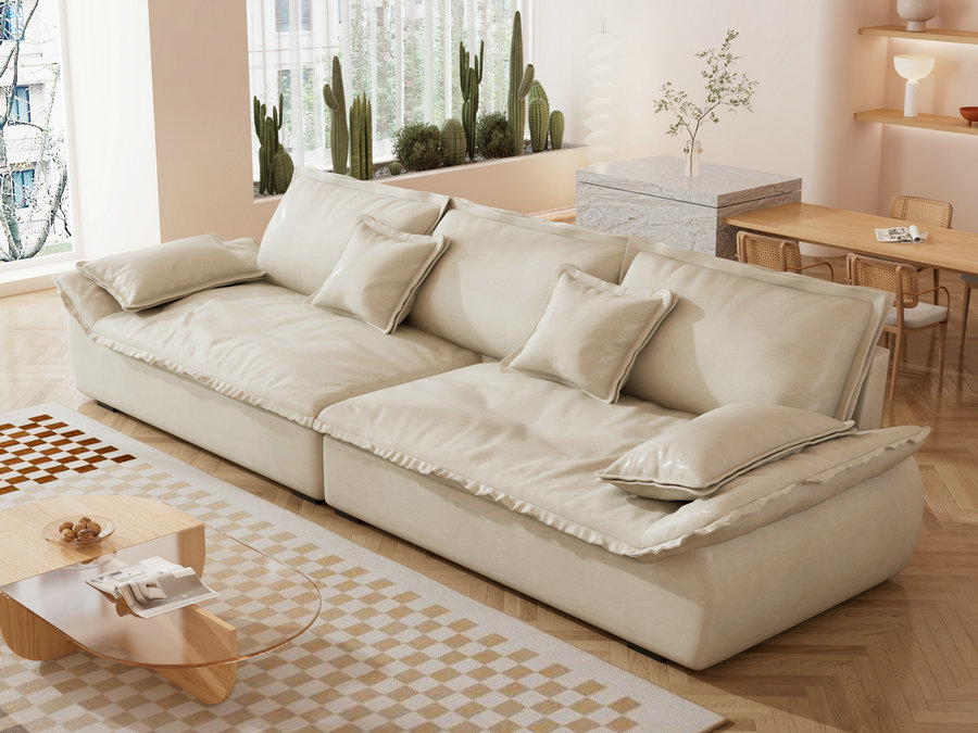 抗菌科技布沙发客厅现代简约奶油风意式轻奢极简直排沙发组合