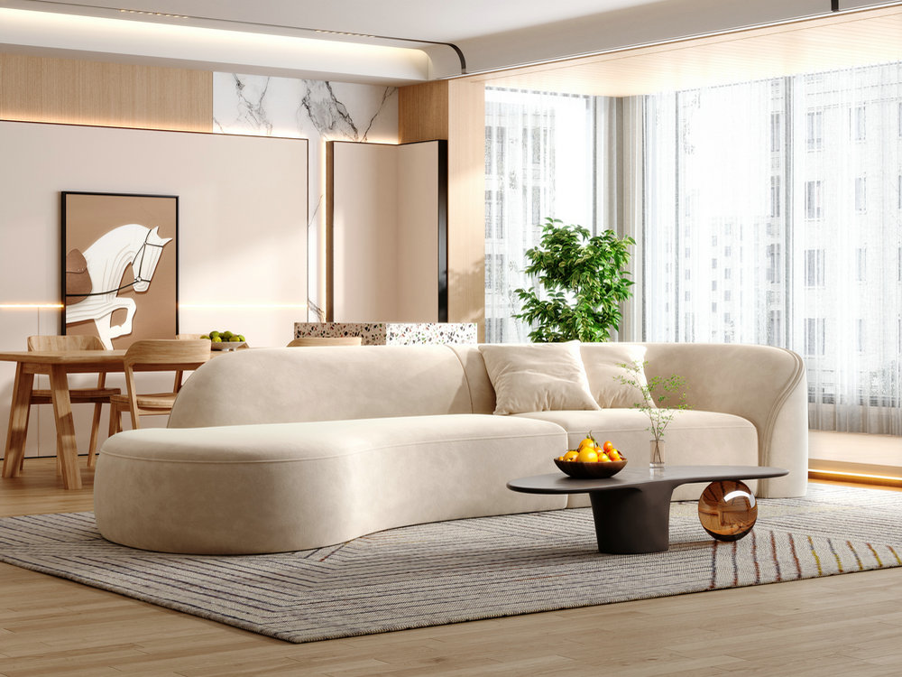 意式极简布艺沙发磨砂布小户型直排沙发客厅轻奢现代侘寂风设计师