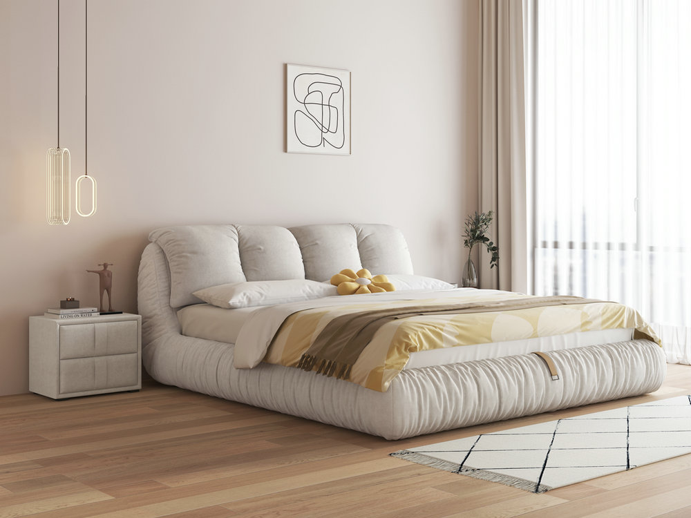 科技布床现代简约布艺床主卧1.5/1.8米双人床软包床轻奢ins网红床