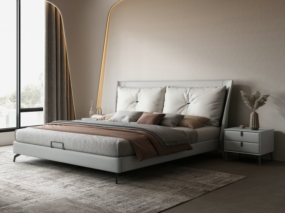 科技布床主卧现代简约轻奢免洗意式极简布艺床小户型双人实木软包婚床