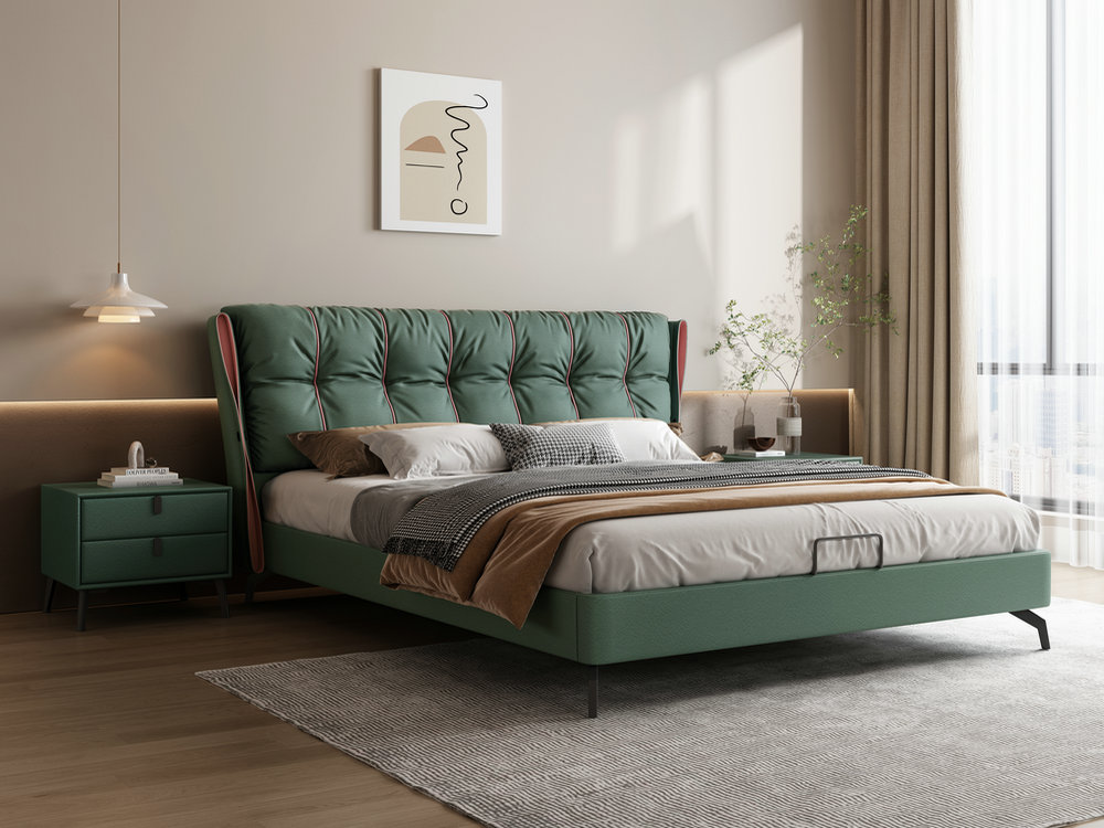 科技布床免洗美式轻奢纳帕皮双人床1.8米现代简约主卧婚床布艺床