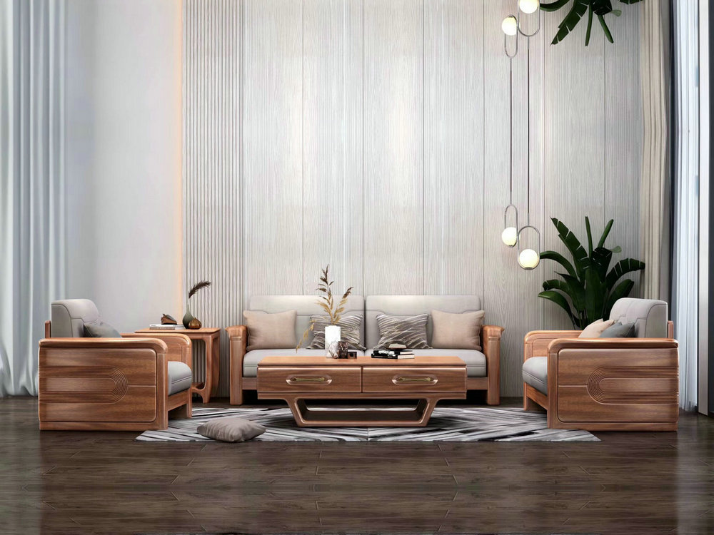 轻奢中式胡桃木客厅系列家具时尚款实木沙发组合