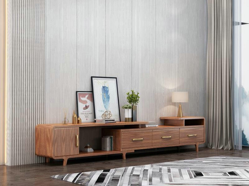 轻奢中式胡桃木客厅系列家具时尚款实木电视柜