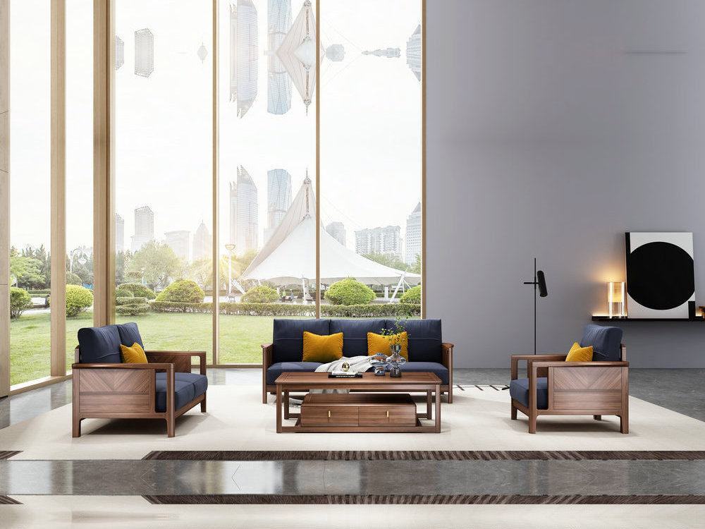 轻奢中式南美胡桃木客厅系列家具时尚款实木沙发组合