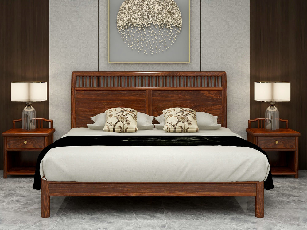 叶梨刺猬紫檀双人床花梨木床新中式家具仿古全实木红木大床